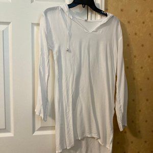White Sheer Linen Hooded Cover-up